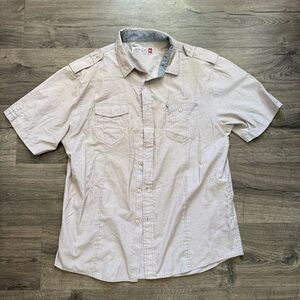 Sovereign Code Neutral Tan Button Up Shirt Size XL Men Vintage Y2K